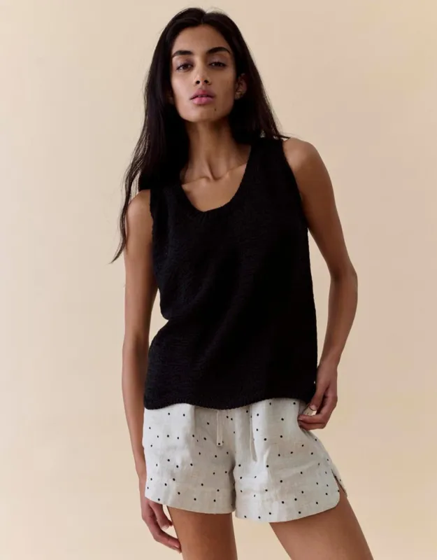 Scallop Hem Tank - Black sold by White & Co