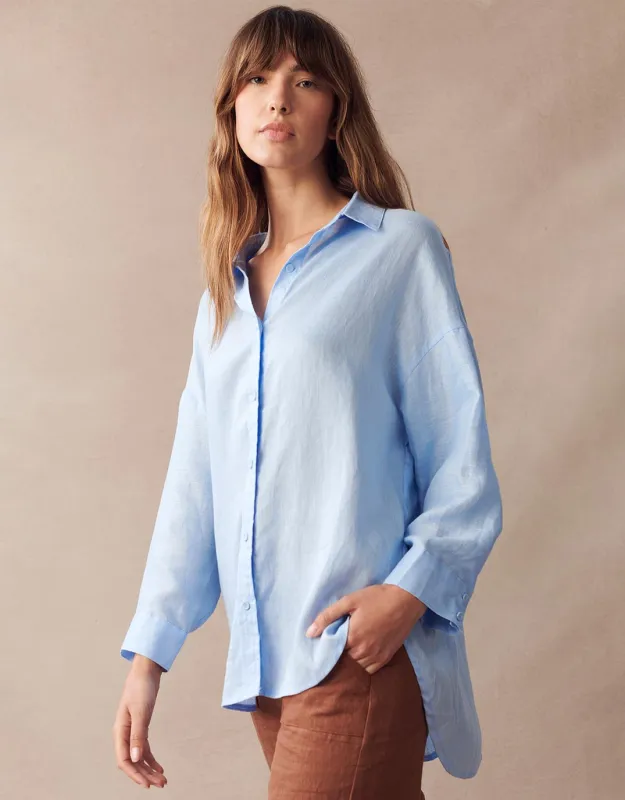 Linen Boyfriend Shirt - Blue sold by White & Co
