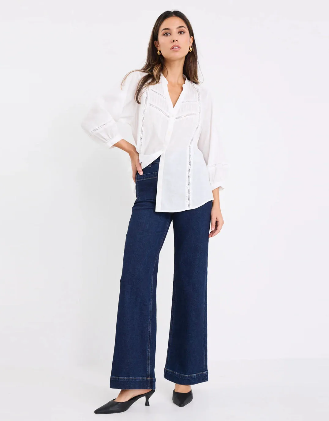 Ornamental Lace Insert Pintuck Shirt - White sold by White & Co product image thumbnail 5