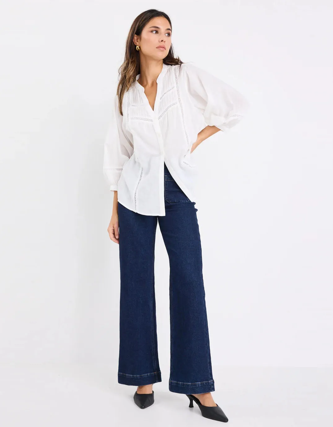 Ornamental Lace Insert Pintuck Shirt - White sold by White & Co product image thumbnail 4