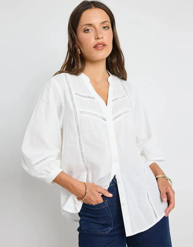 Ornamental Lace Insert Pintuck Shirt - White sold by White & Co