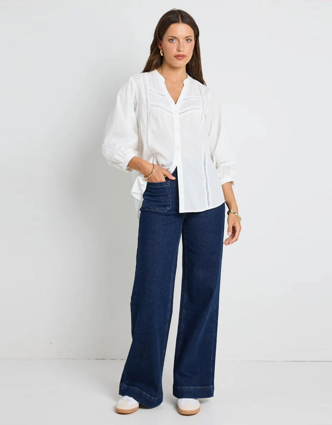 Ornamental Lace Insert Pintuck Shirt - White sold by White & Co product image thumbnail 3