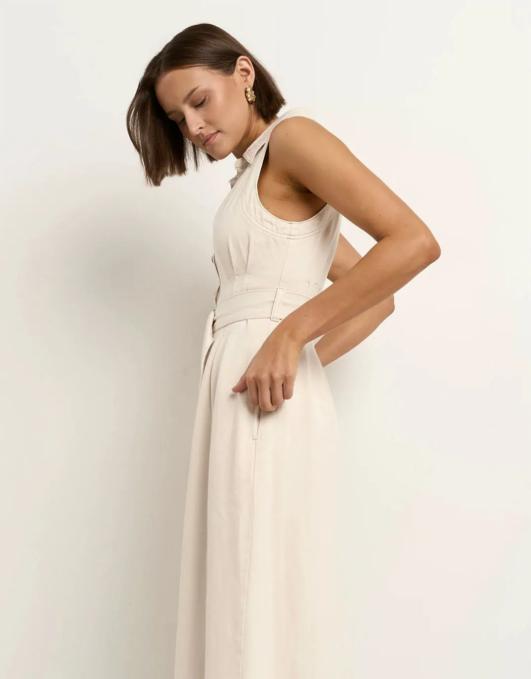 Crescent Denim Sleeveless Midi Shirt Dress - Ecru sold by White & Co product image thumbnail 5