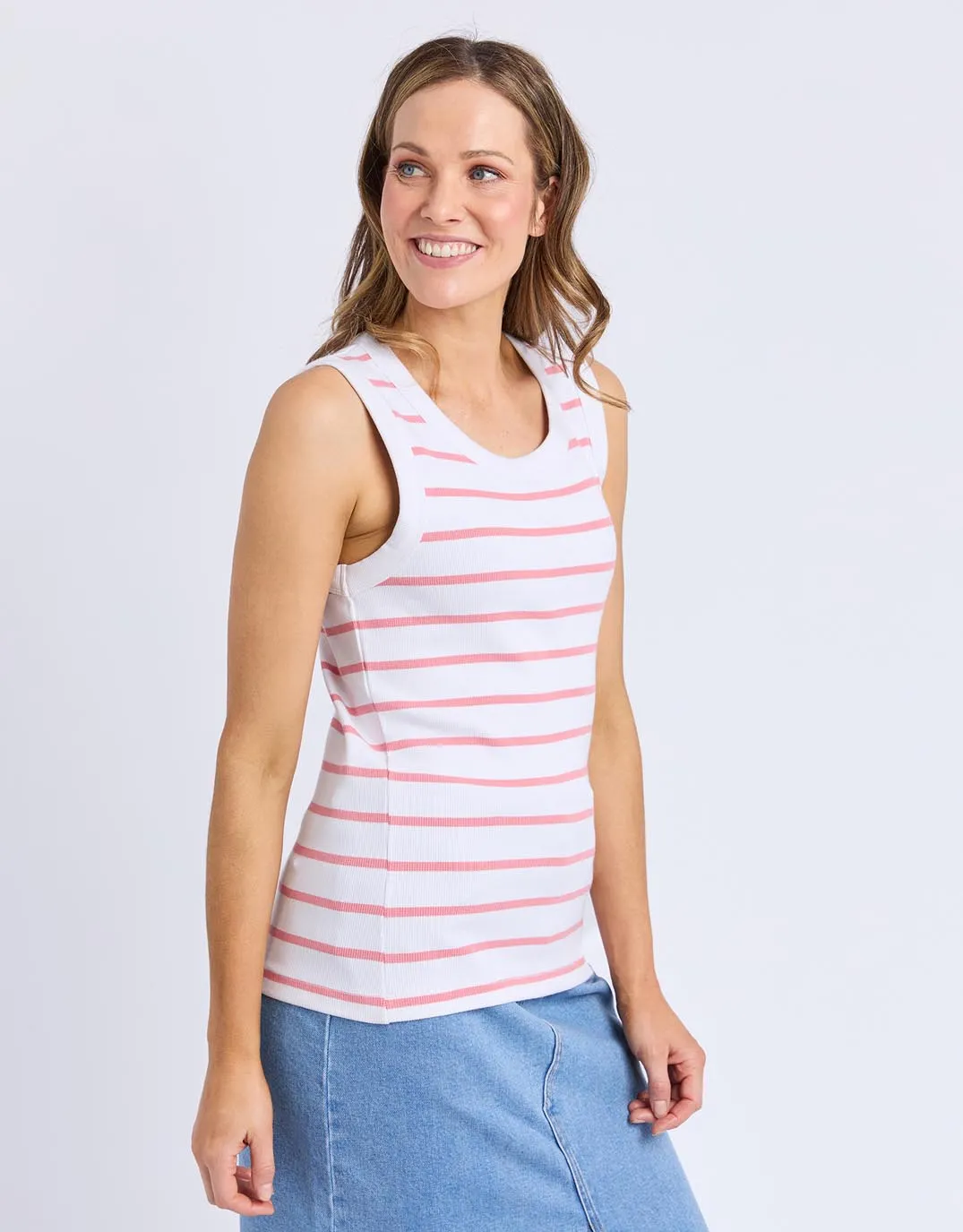 Iris Stripe Tank - White with Rose Stripe sold by White & Co product image thumbnail 5
