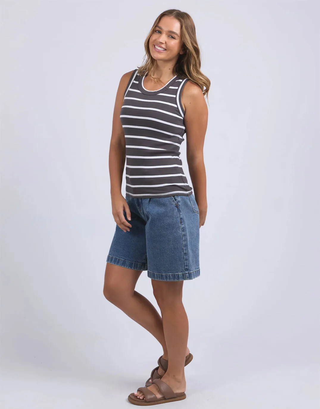 Iris Stripe Tank - Charcoal with White Stripe sold by White & Co product image thumbnail 3