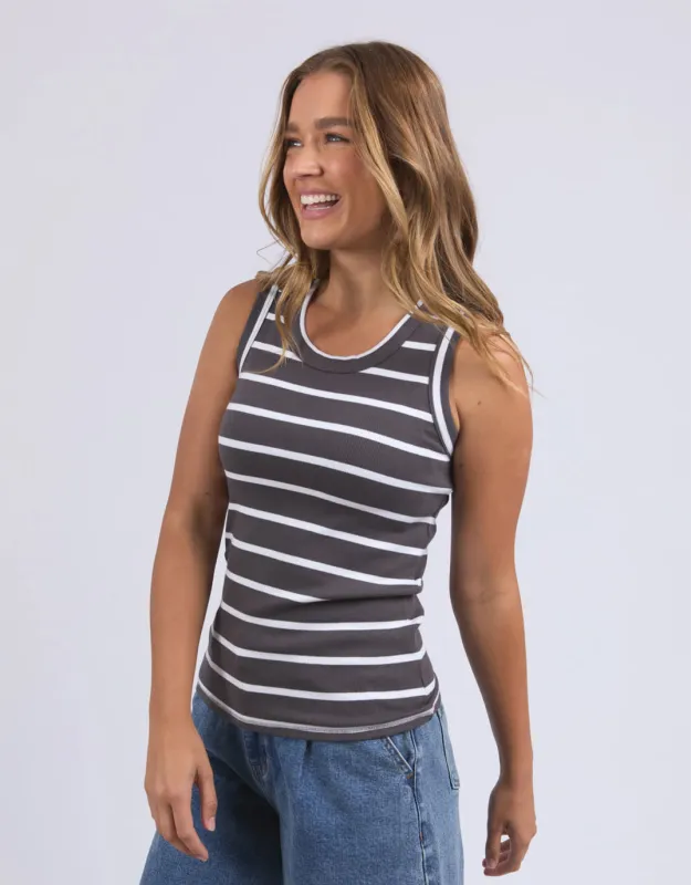 Iris Stripe Tank - Charcoal with White Stripe sold by White & Co