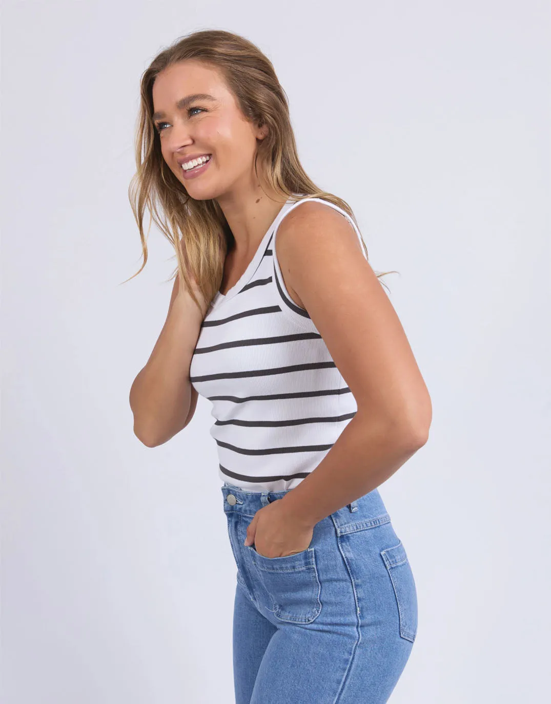 Iris Stripe Tank - White with Charcoal Stripe sold by White & Co product image thumbnail 3