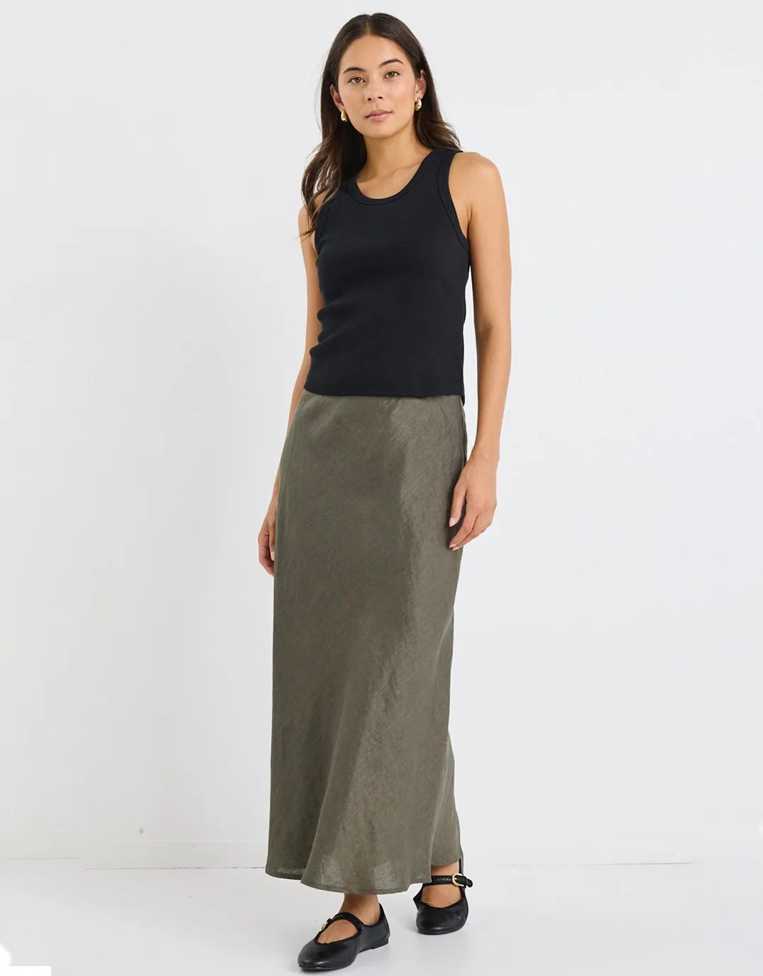 Bliss Linen Bias Midi Skirt - Khaki sold by White & Co product image thumbnail 3