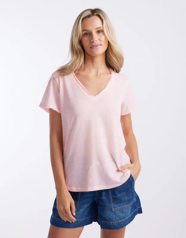 Gelati Stripe Vee Neck Tee - Ice Pink Stripe sold by White & Co