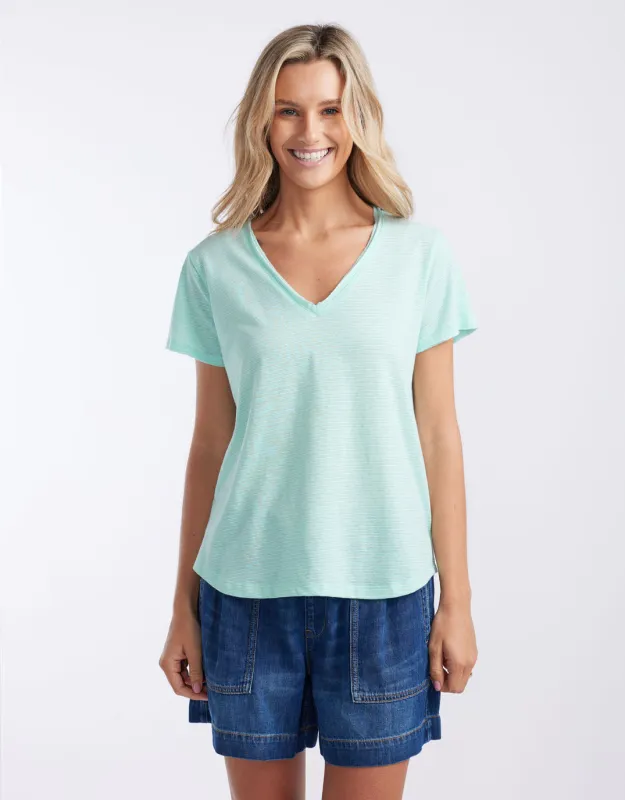 Gelati Stripe Vee Neck Tee - Seaglass sold by White & Co