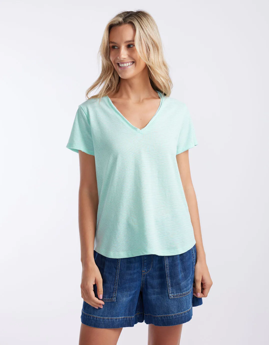 Gelati Stripe Vee Neck Tee - Seaglass sold by White & Co product image thumbnail 5