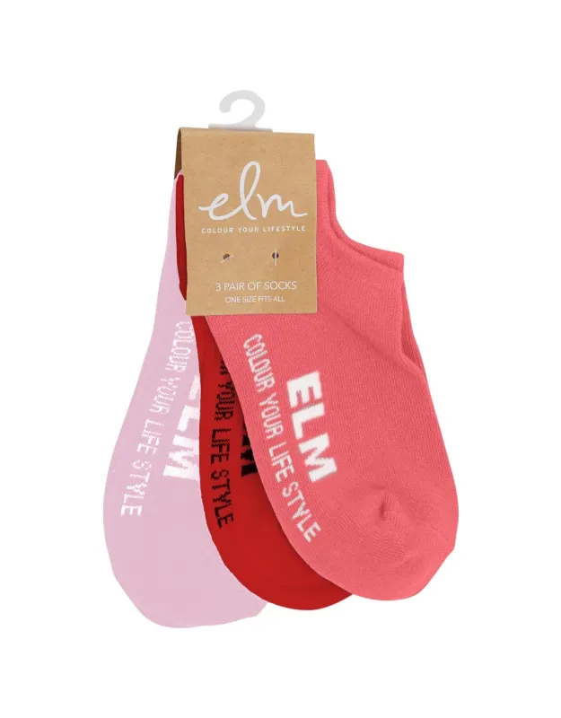 No Show Sock 3pk - Red/Sugar Coral/Pink Lady sold by White & Co