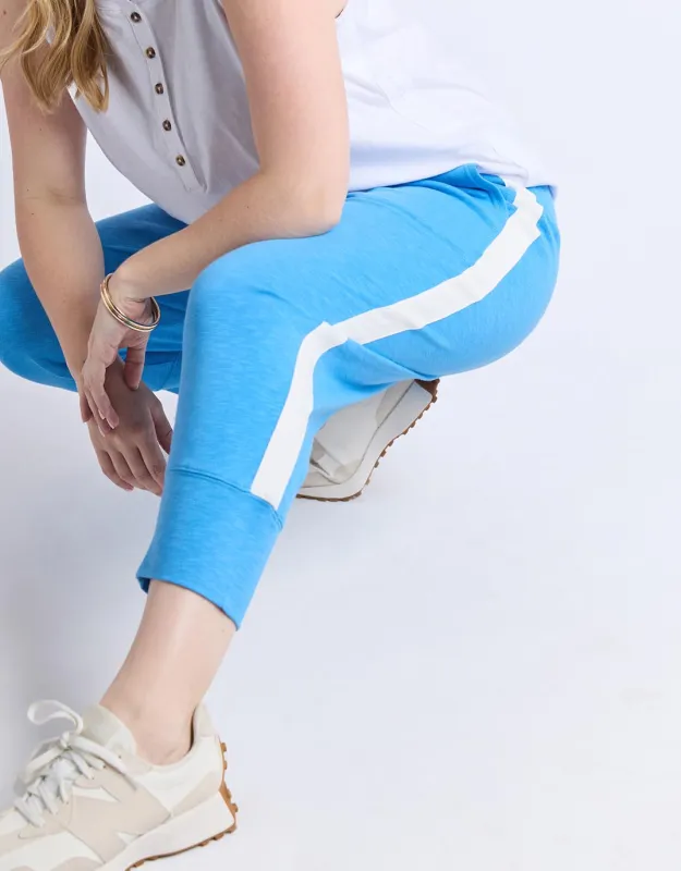 3/4 Brunch Pant - Side Tape Azure Blue/White Trim sold by White & Co