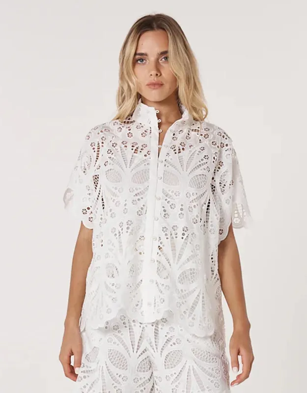 Elara Broderie Blouse - Ivory sold by White & Co
