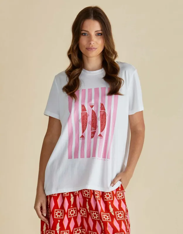Ellia Crew Tee - Sardinia Print sold by White & Co