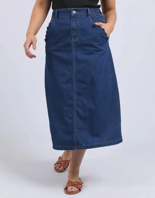 Scallop Edge Denim Skirt - Mid Blue Wash sold by White & Co