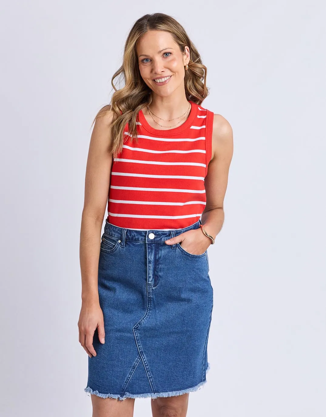 Iris Stripe Tank - Tangelo / White Stripe sold by White & Co