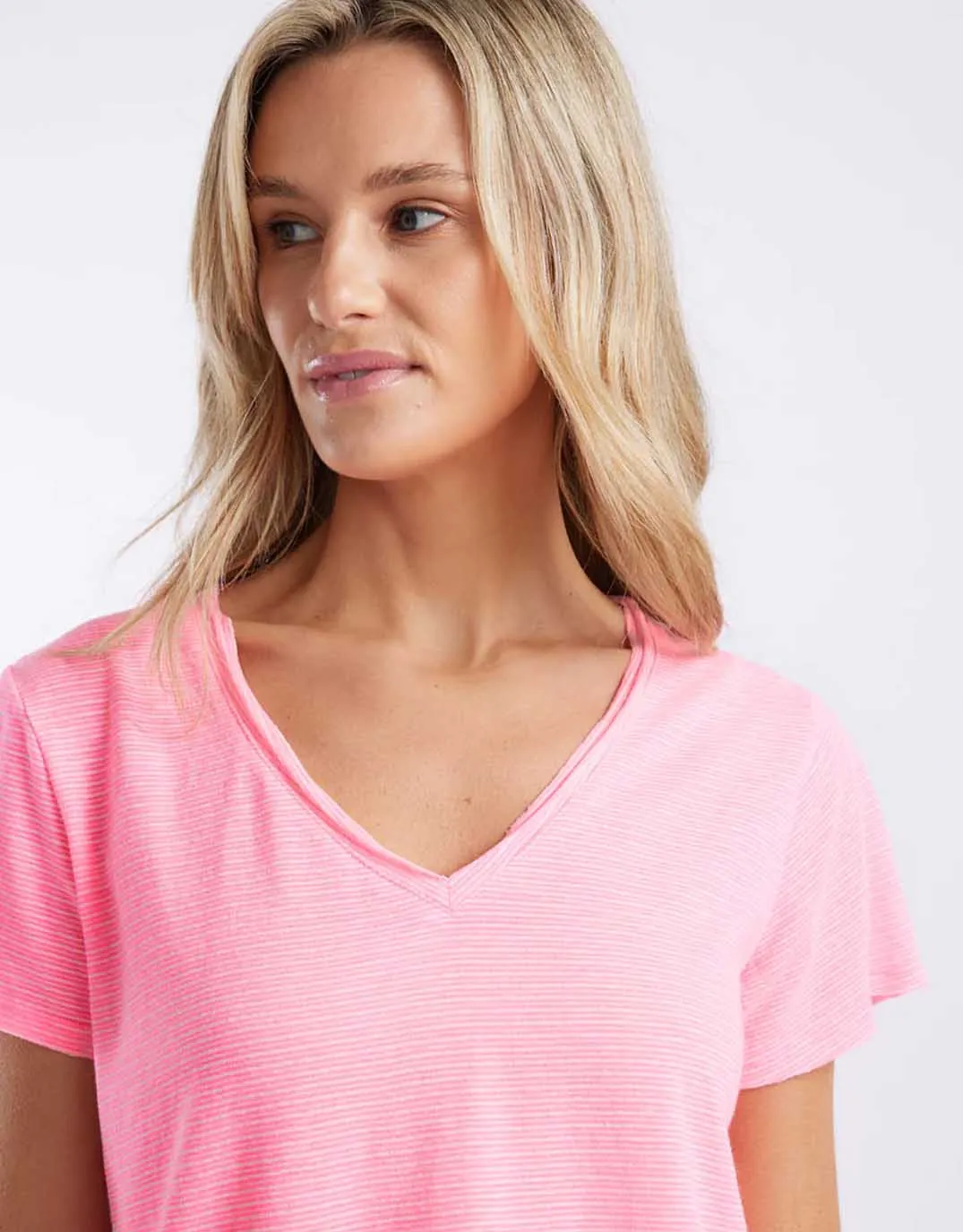 Sorbet Stripe Vee Neck Tee - Neon Pink sold by White & Co product image thumbnail 5