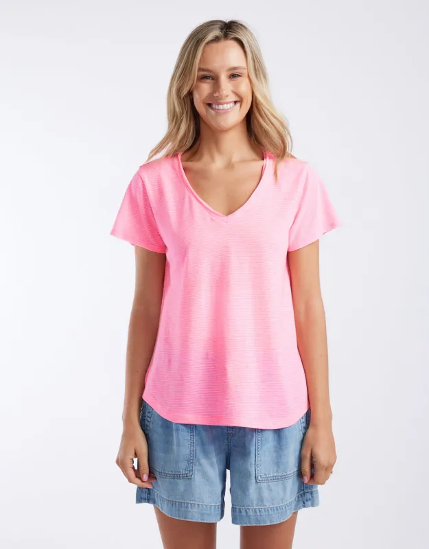 Sorbet Stripe Vee Neck Tee - Neon Pink sold by White & Co
