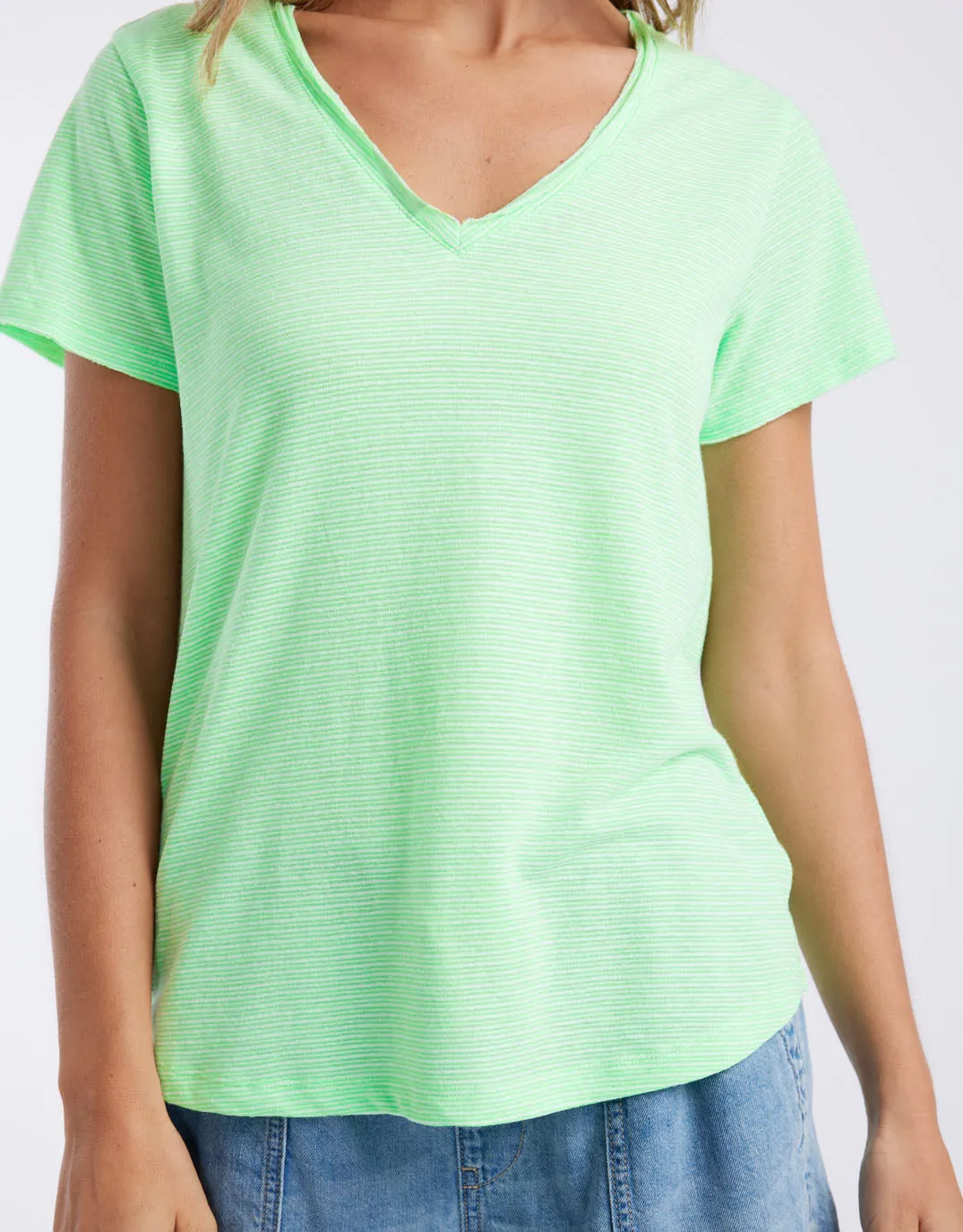 Sorbet Stripe Vee Neck Tee - Neon Green sold by White & Co product image thumbnail 4
