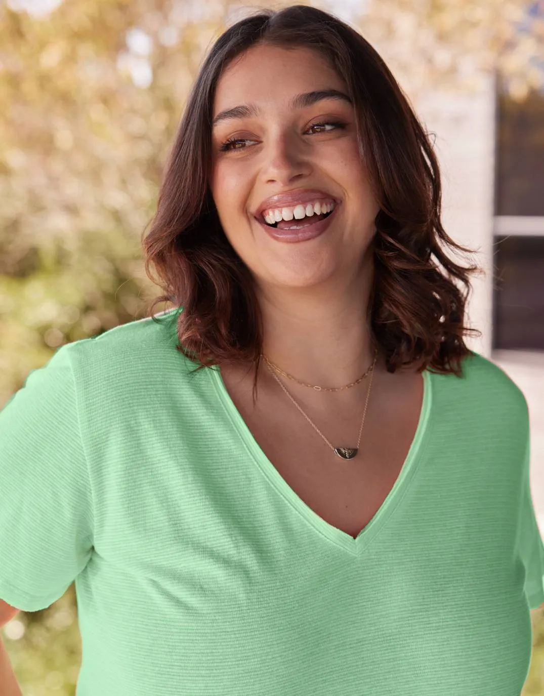 Sorbet Stripe Vee Neck Tee - Neon Green sold by White & Co product image thumbnail 2