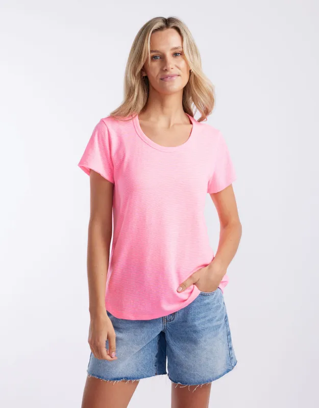 Sorbet Stripe Round Neck Tee - Neon Pink sold by White & Co