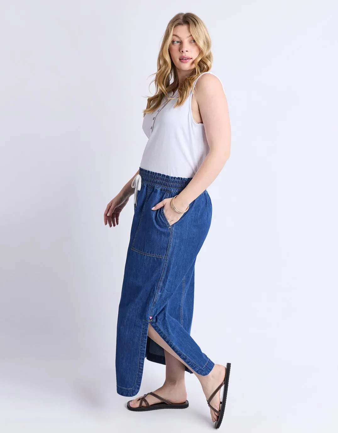 Clover Midi Denim Skirt - Mid Blue Wash sold by White & Co product image thumbnail 4
