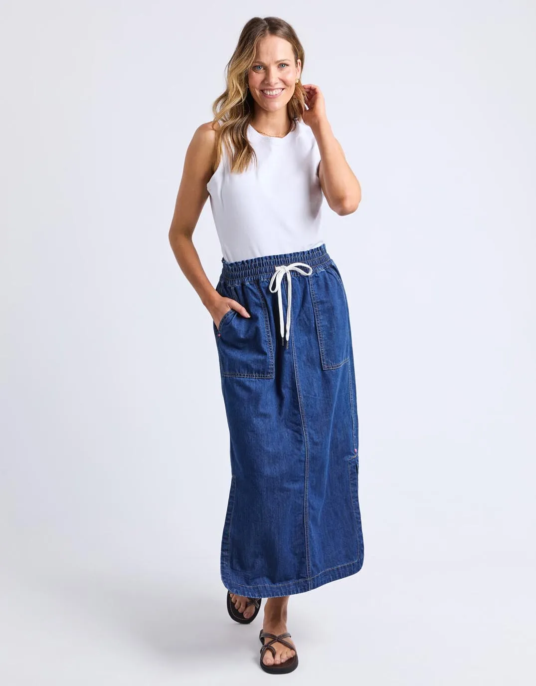 Clover Midi Denim Skirt - Mid Blue Wash sold by White & Co product image thumbnail 3
