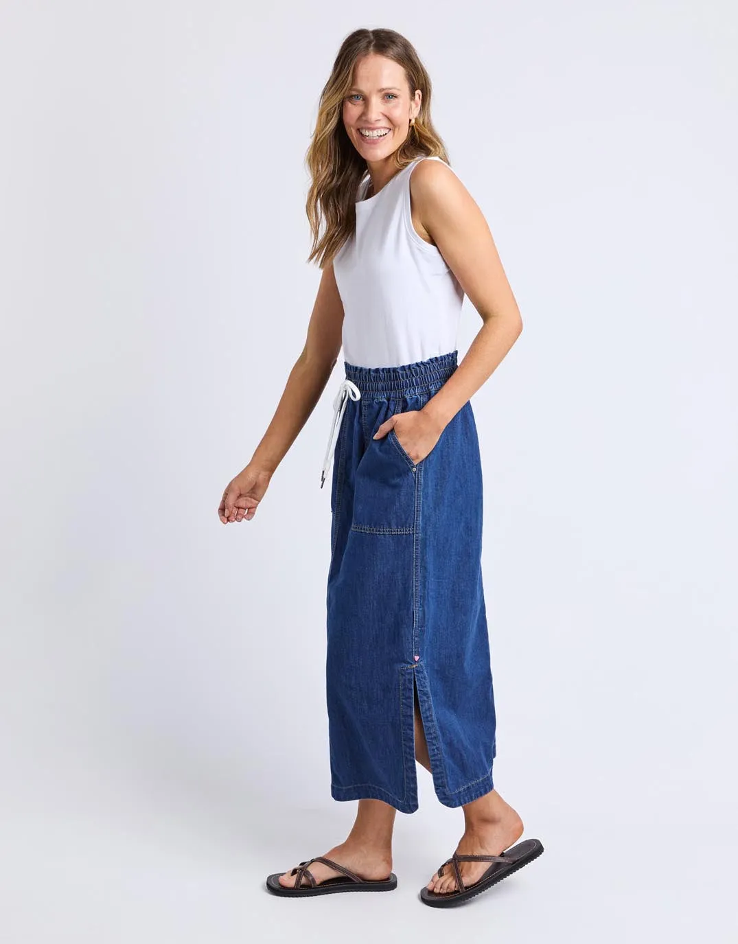 Clover Midi Denim Skirt - Mid Blue Wash sold by White & Co product image thumbnail 5