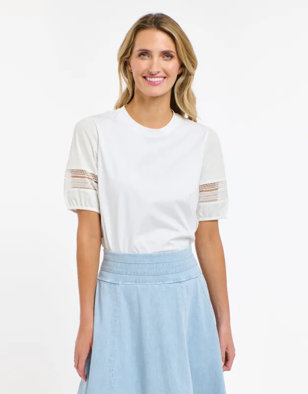 Alex Cotton Sleeve Tee - White sold by White & Co