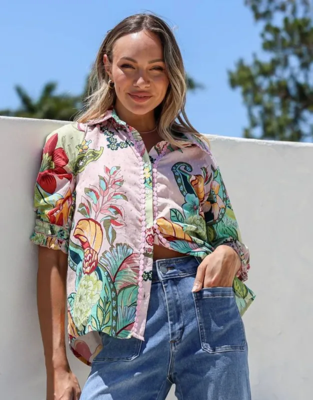 St Tropez Short Sleeve Shirt - Pink Green Multi sold by White & Co