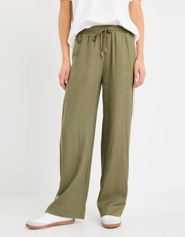 Vibe Jacquard Stripe Wide Leg Pants - Khaki sold by White & Co