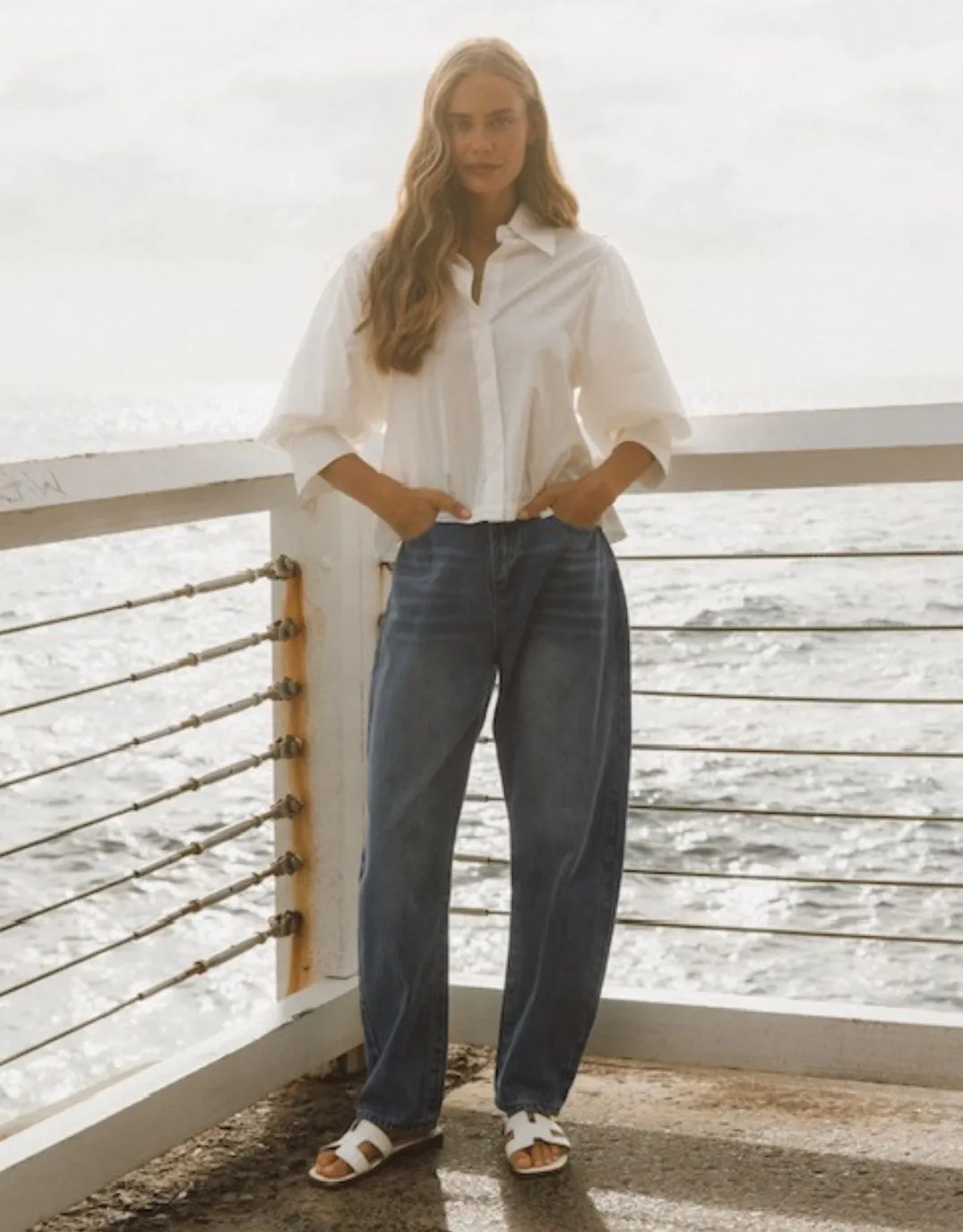 Iria Cropped Cotton Shirt - White sold by White & Co product image thumbnail 5