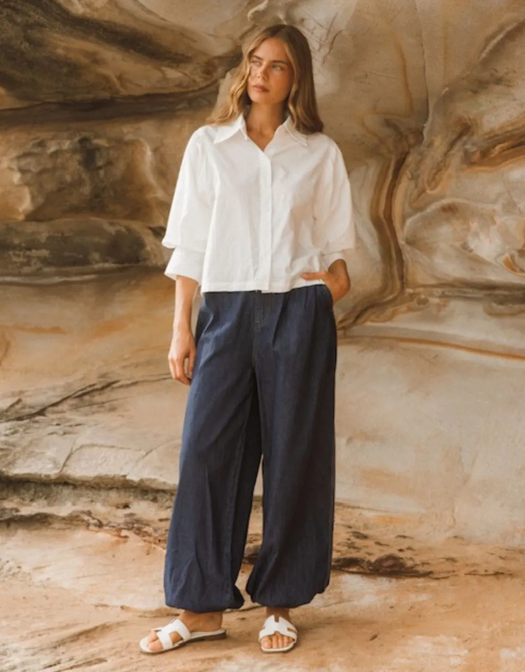 Iria Cropped Cotton Shirt - White sold by White & Co product image thumbnail 3