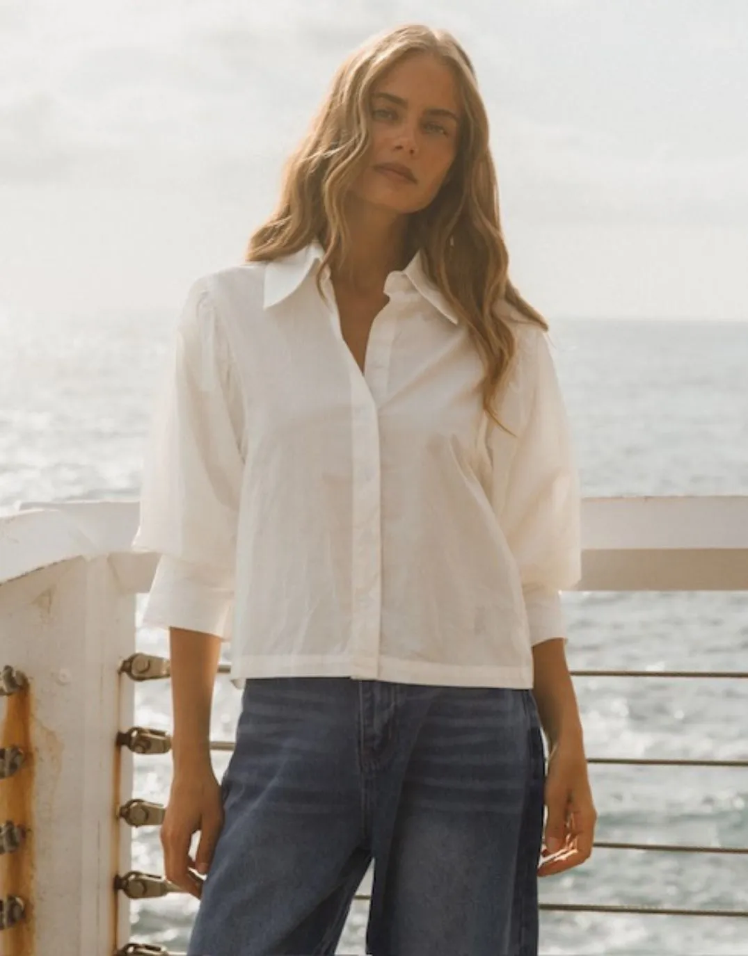 Iria Cropped Cotton Shirt - White sold by White & Co product image thumbnail 4