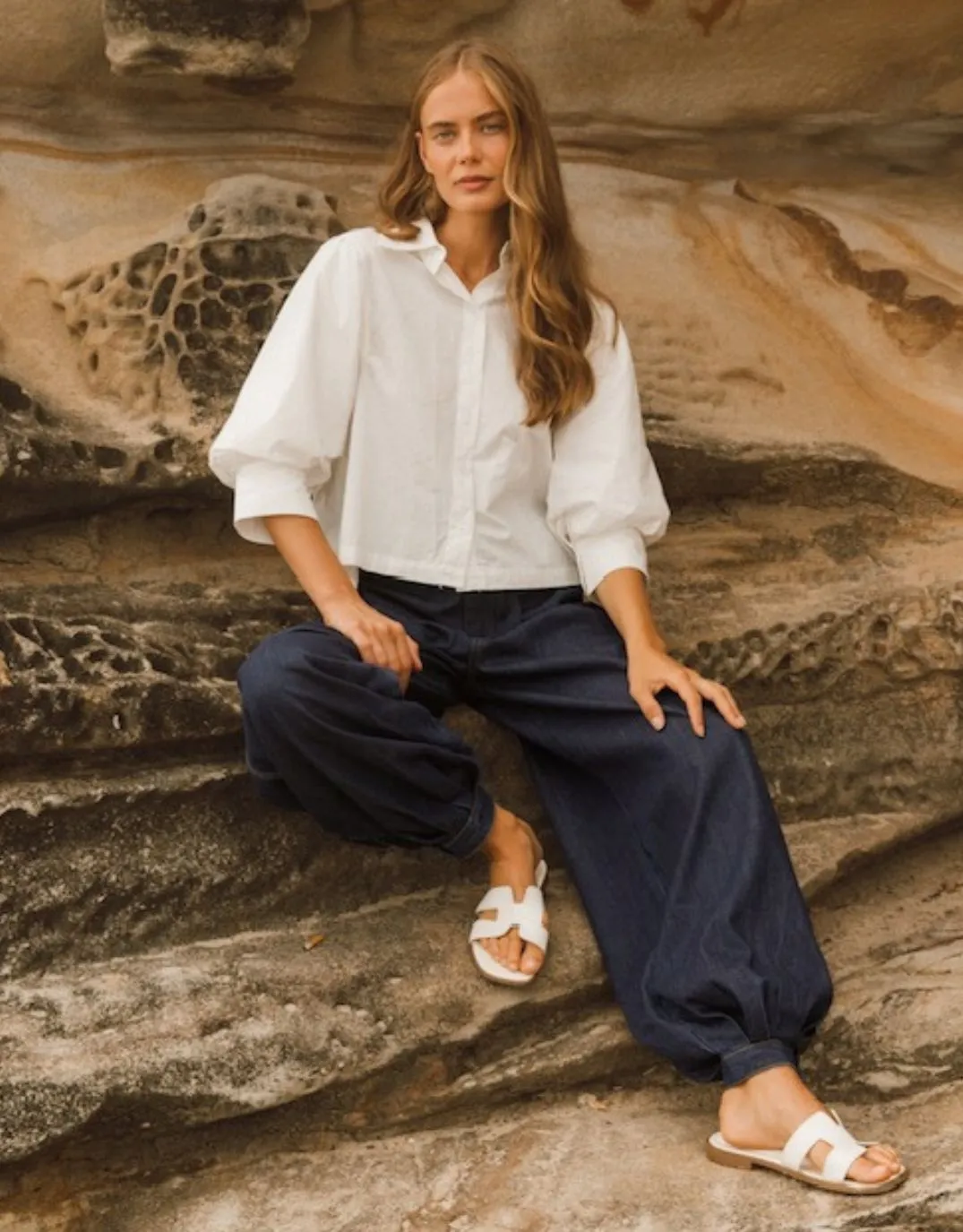 Iria Cropped Cotton Shirt - White sold by White & Co product image thumbnail 2