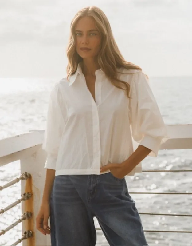 Iria Cropped Cotton Shirt - White made by White & Co