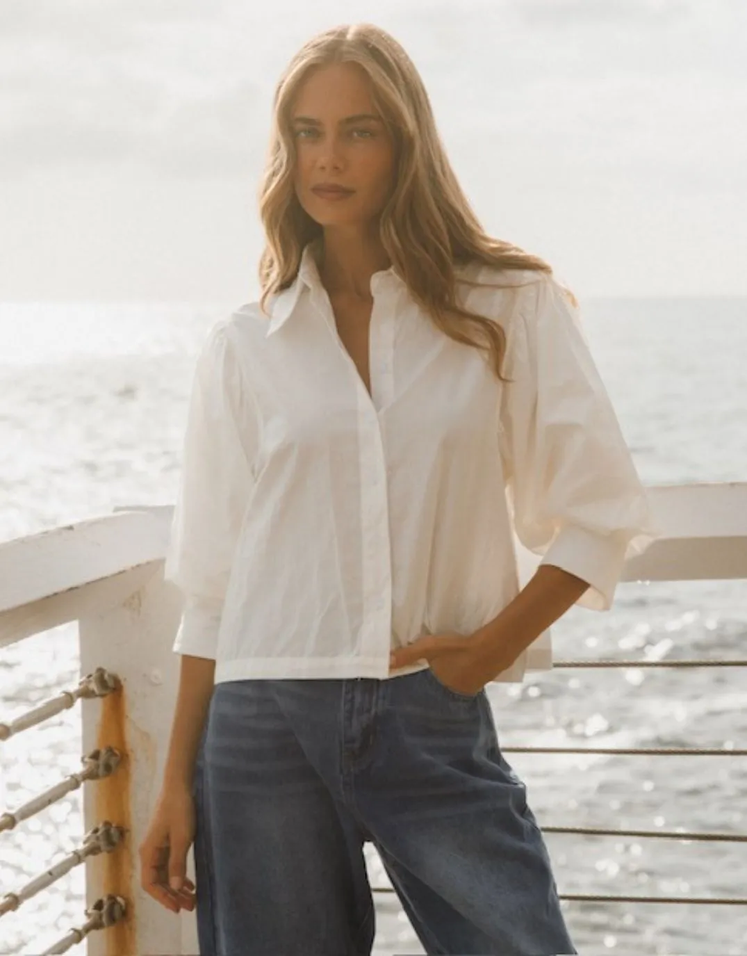 Iria Cropped Cotton Shirt - White sold by White & Co