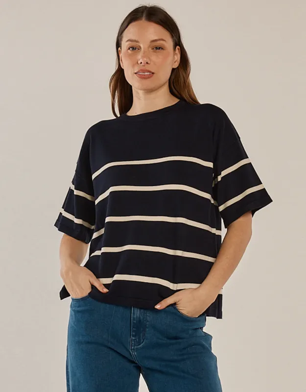 Bailey Box Sweater - Navy/Cream sold by White & Co