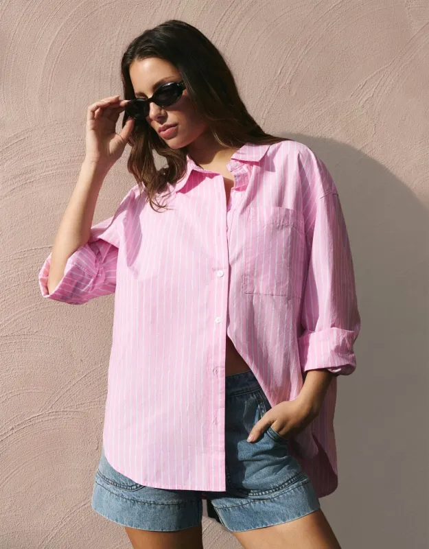 You Got This Oversized Shirt - Pink Stripe sold by White & Co