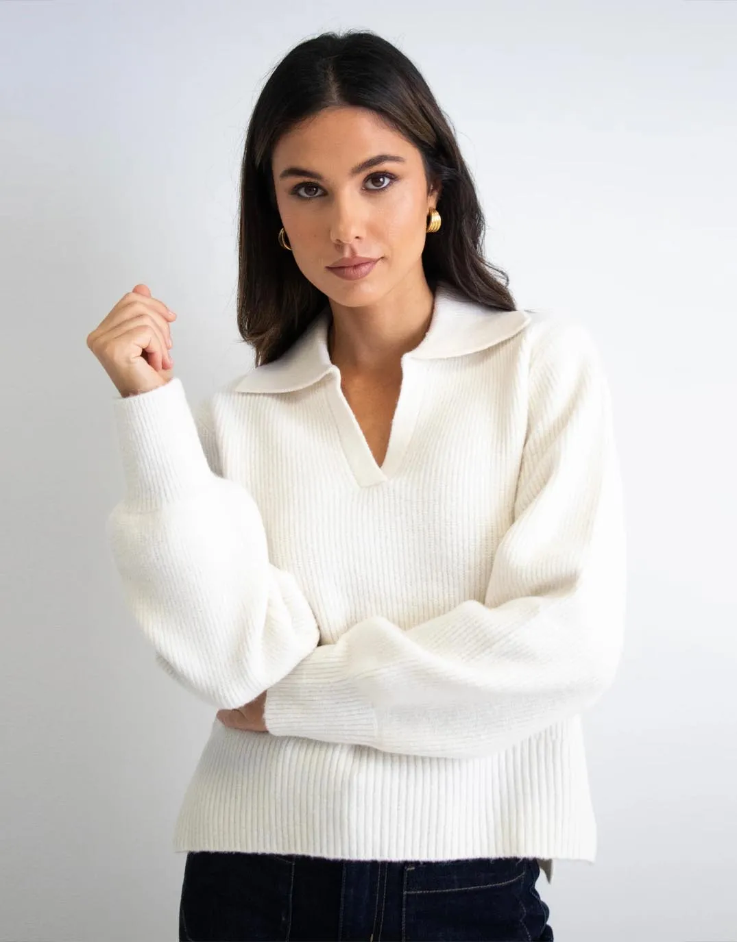 Truth Collar Chunky Knit Jumper - Ivory sold by White & Co