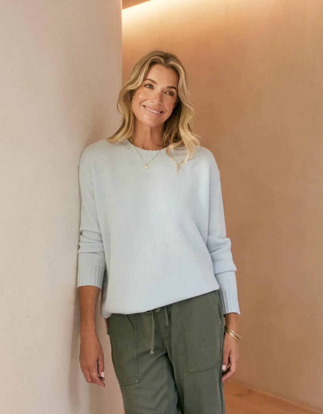 Saint Germain Wool Cashmere Scoop Hem Knit - Ice Blue sold by White & Co