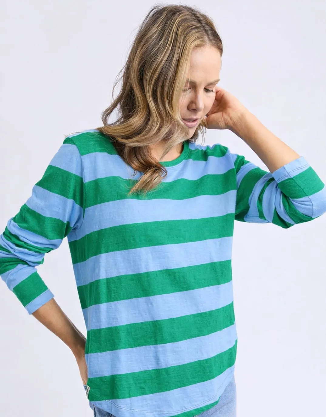 Spritz Stripe Long Sleeve Tee - Turquoise/Light Blue Stripe sold by White & Co product image thumbnail 2