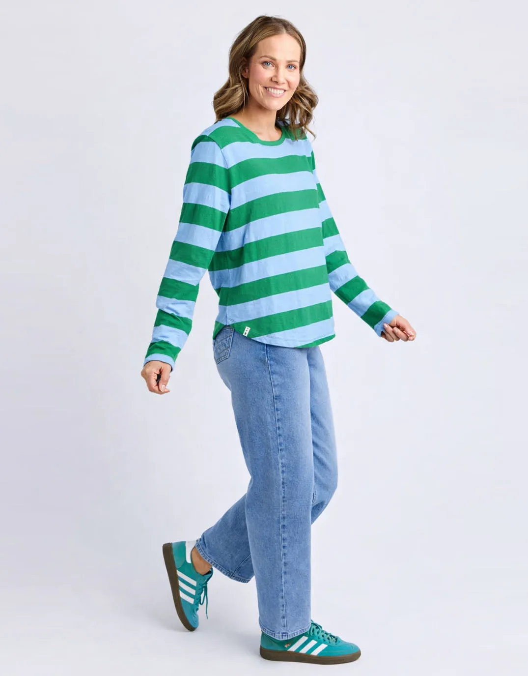 Spritz Stripe Long Sleeve Tee - Turquoise/Light Blue Stripe sold by White & Co product image thumbnail 3