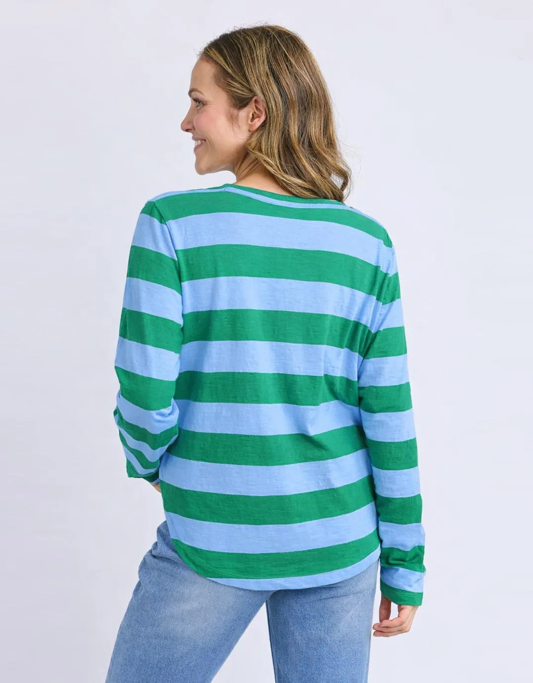 Spritz Stripe Long Sleeve Tee - Turquoise/Light Blue Stripe sold by White & Co product image thumbnail 4