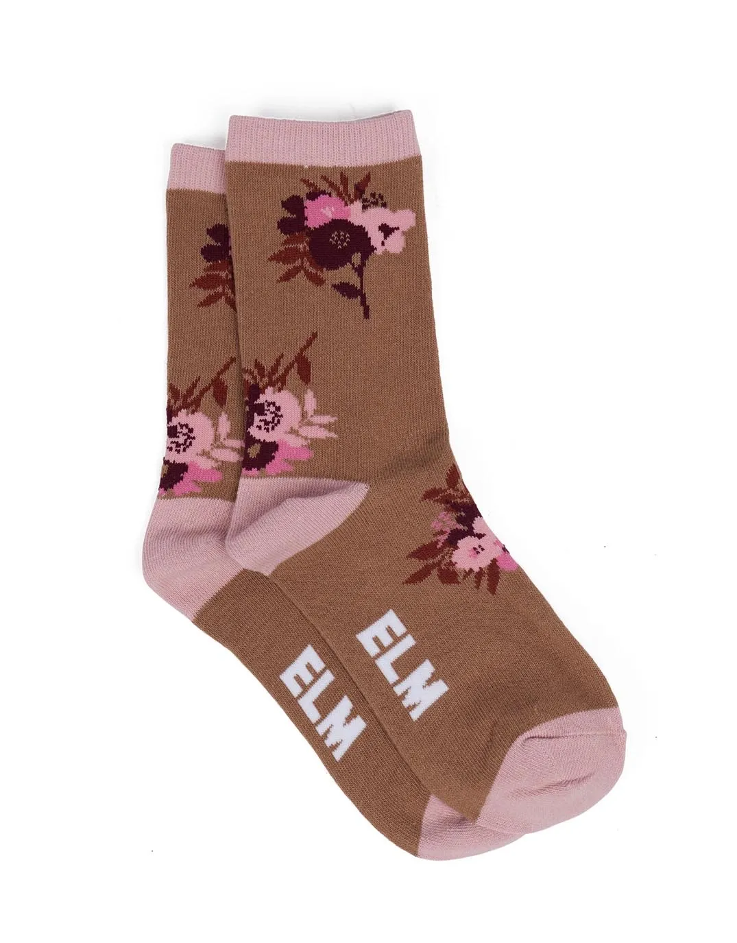 Posy Floral Ankle Socks 2pk - Tan Floral & White sold by White & Co product image thumbnail 2