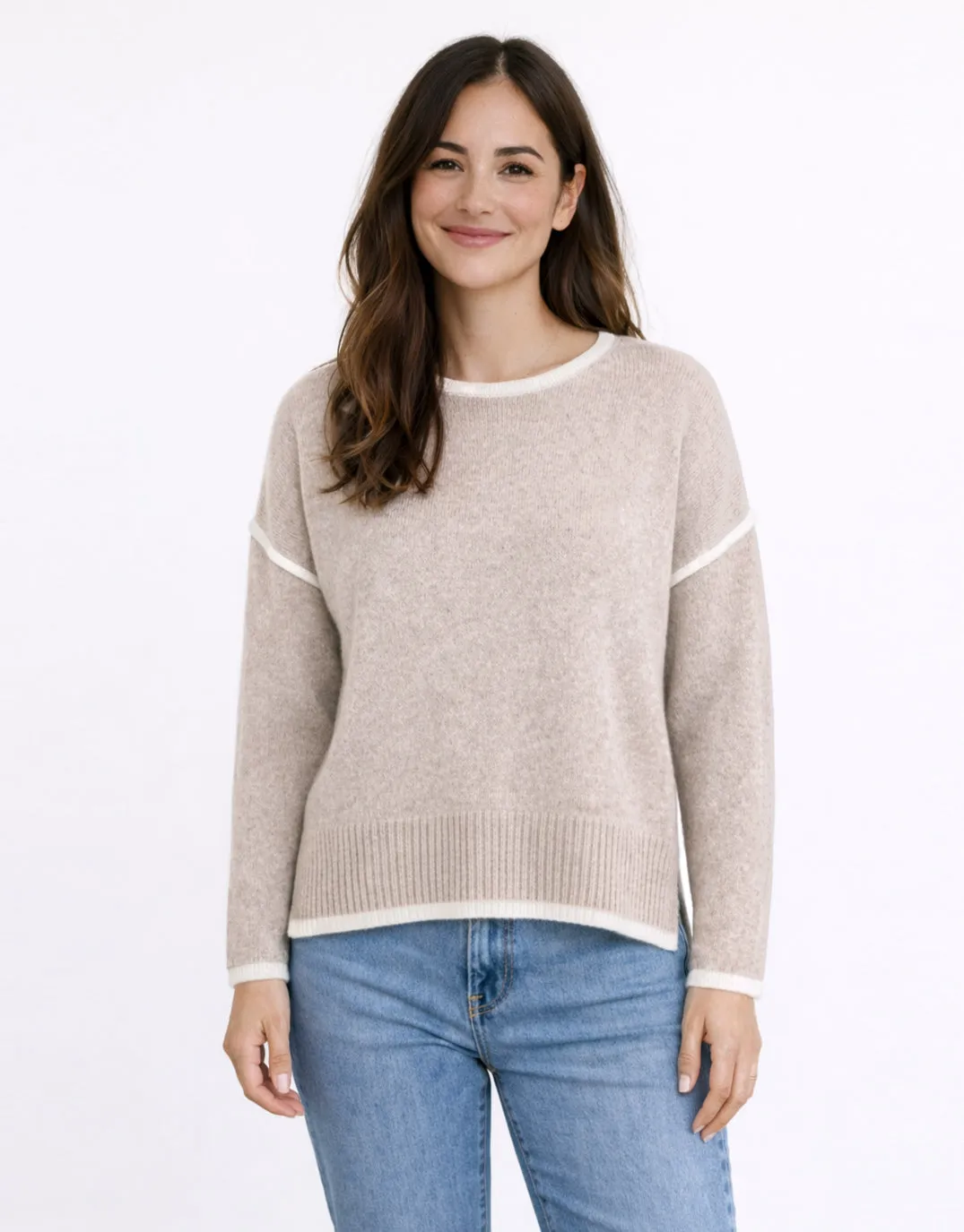 Tori Trim Knit - Warm Beige sold by White & Co