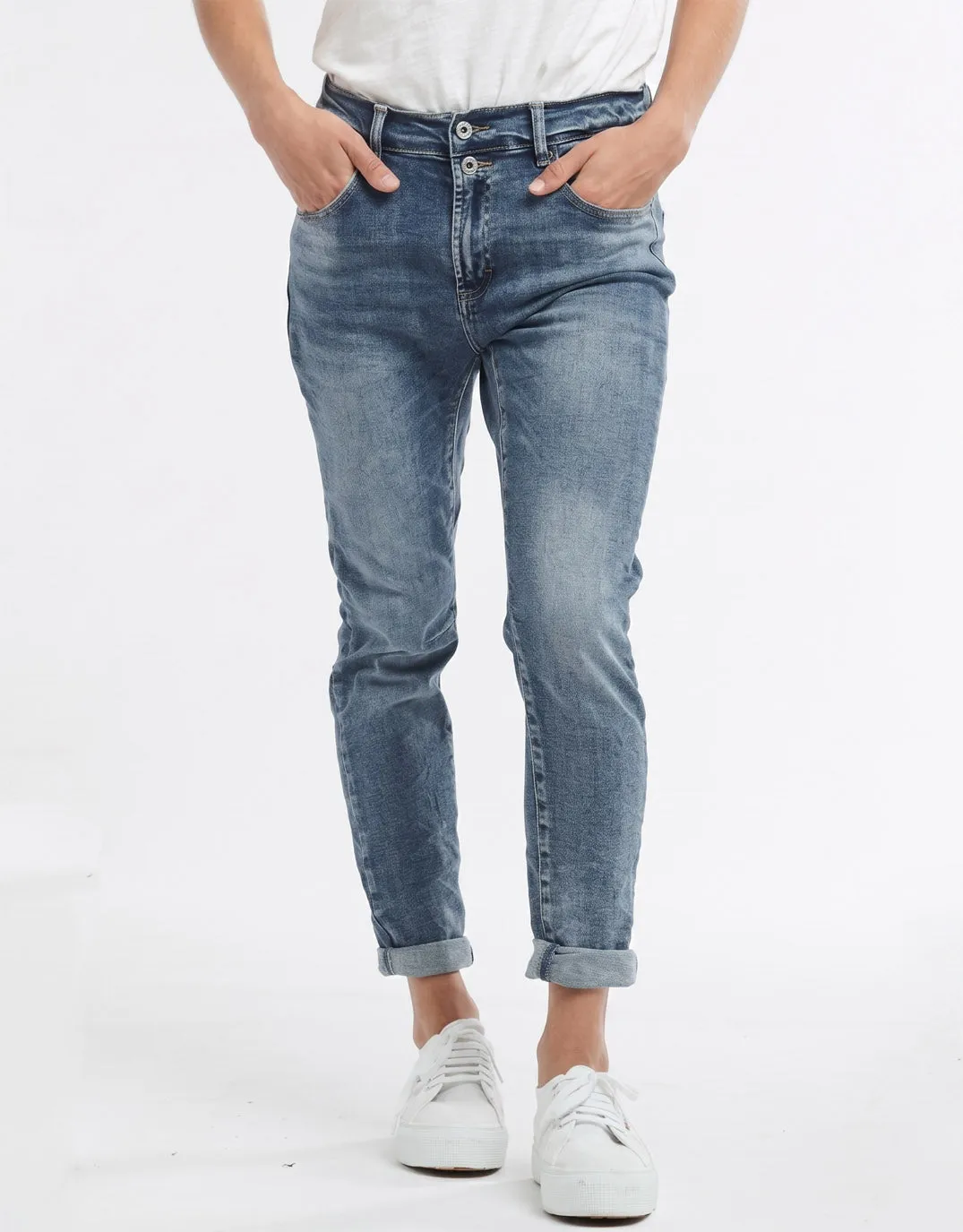 Emma Stretch Jean - Mid Wash sold by White & Co