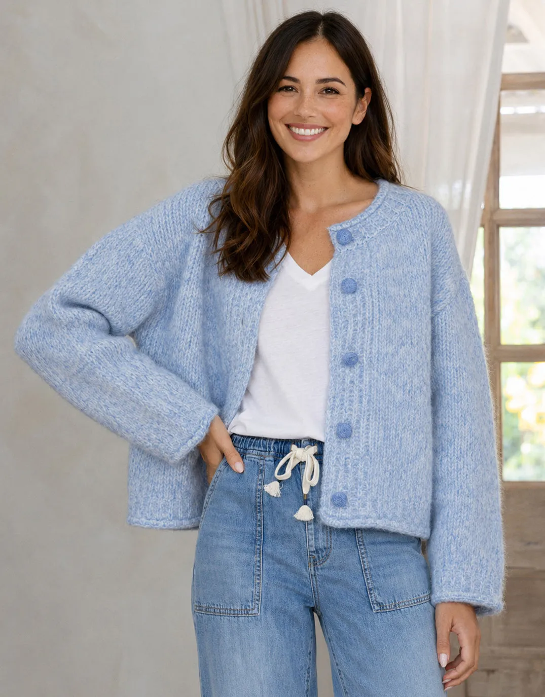 Taylor Wool Blend Cardi - Blue/White sold by White & Co product image thumbnail 2