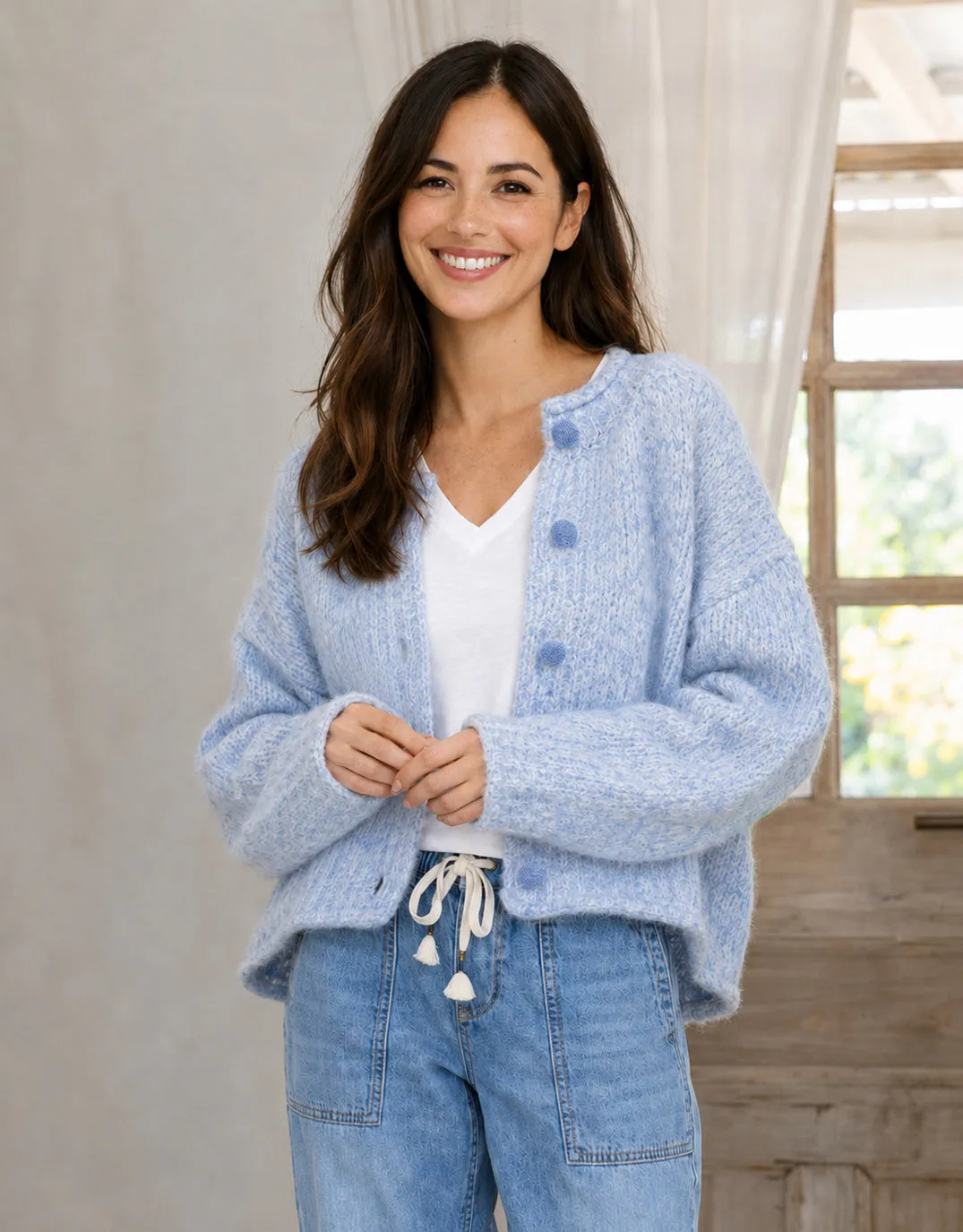 Taylor Wool Blend Cardi - Blue/White sold by White & Co product image thumbnail 3